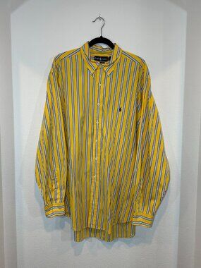 Ralph Lauren Men's Blake Yellow Blue Striped Classic Fit Button Down Size XXL